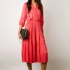 Robe Midi En Satin A Volants Corail - Endy