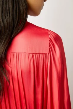 Robe Midi En Satin A Volants Corail - Endy