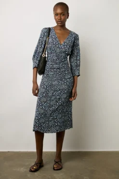 Robe Midi Imprimee Marine - Estelle