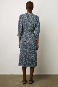 Robe Midi Imprimee Marine - Estelle