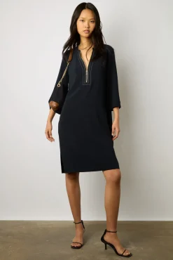 Robe Mi-Longue Col Zippe Marine - Eliff