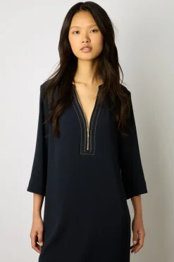 Robe Mi-Longue Col Zippe Marine - Eliff