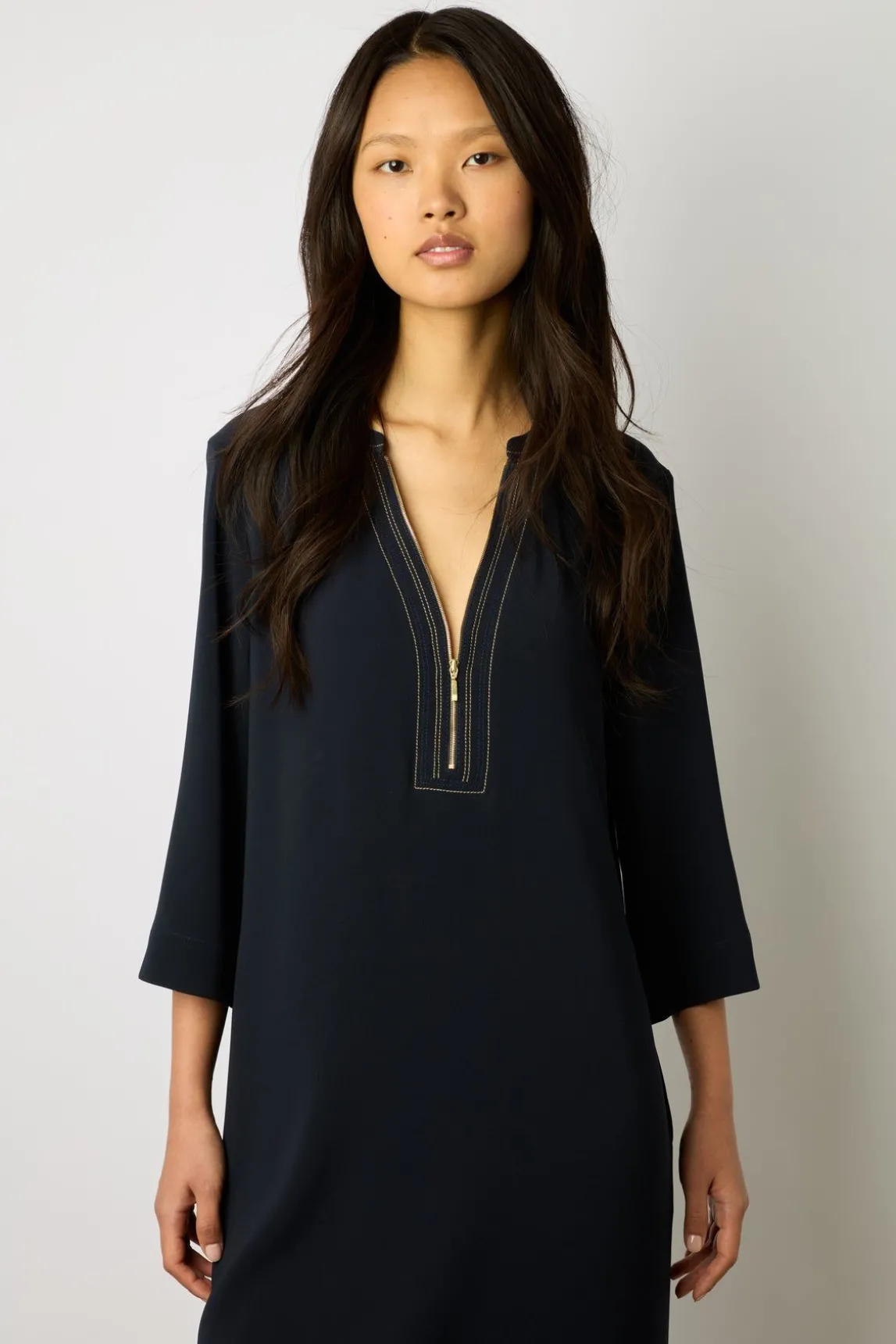 Robe Mi-Longue Col Zippe Marine - Eliff