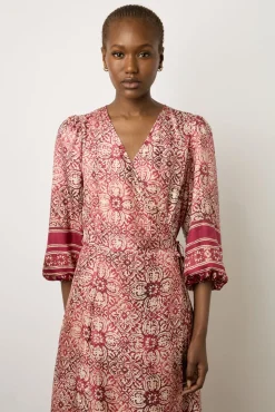 Robe Portefeuille En Soie Sangue - Edenn