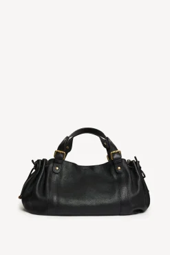 Sac A Main En Cuir Graine Noir/Or - 24H
