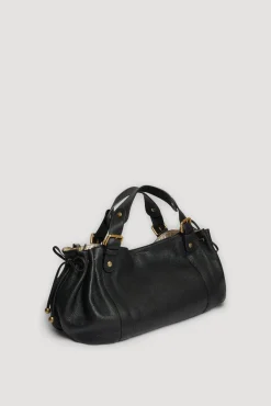 Sac A Main En Cuir Graine Noir/Or - 24H