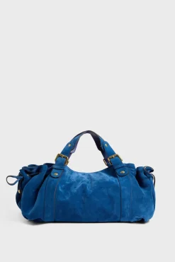 Sac A Main En Cuir Velours Denim - 24H