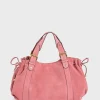 Sac A Main En Cuir Velours Rose - 24H