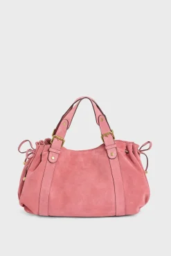 Sac A Main En Cuir Velours Rose - 24H