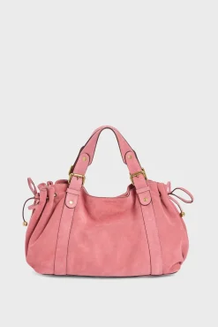 Sac A Main En Cuir Velours Rose - 24H