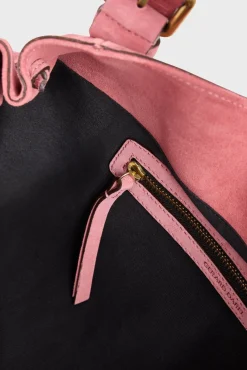 Sac A Main En Cuir Velours Rose - 24H