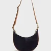 Sac Demi-Lune En Cuir Velours Bleu - Suzanne