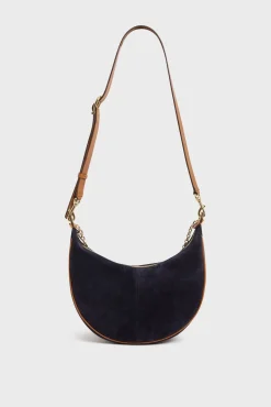 Sac Demi-Lune En Cuir Velours Bleu - Suzanne