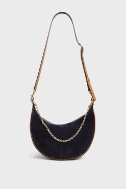 Sac Demi-Lune En Cuir Velours Bleu - Suzanne