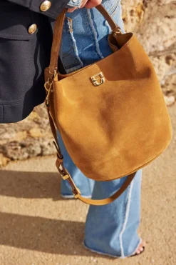 Sac Seau En Cuir Velours Ble - Le Sandrine