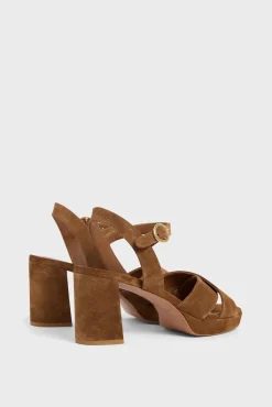 Sandales A Plateforme Cuir Velours Cognac - Lya