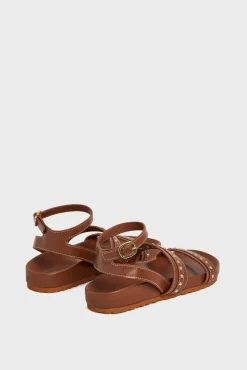 Sandales En Cuir Et Clous Cognac - Arianne