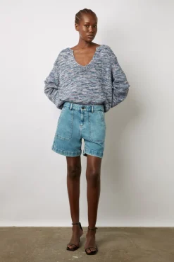 Short En Jean Clair Nuage - Cassis