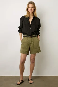 Short En Lin Melange Vert Kaki - Catille