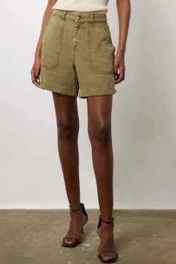 Short En Lin Melange Vert Kaki - Catille