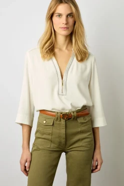 Top Zippe Avec Surpiqures Ecru - Adeline