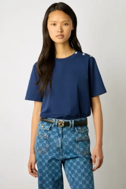 Tshirt A Boutons Strass Marine - Myrtha