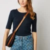Tshirt A Fines Cotes Marine - Maggie