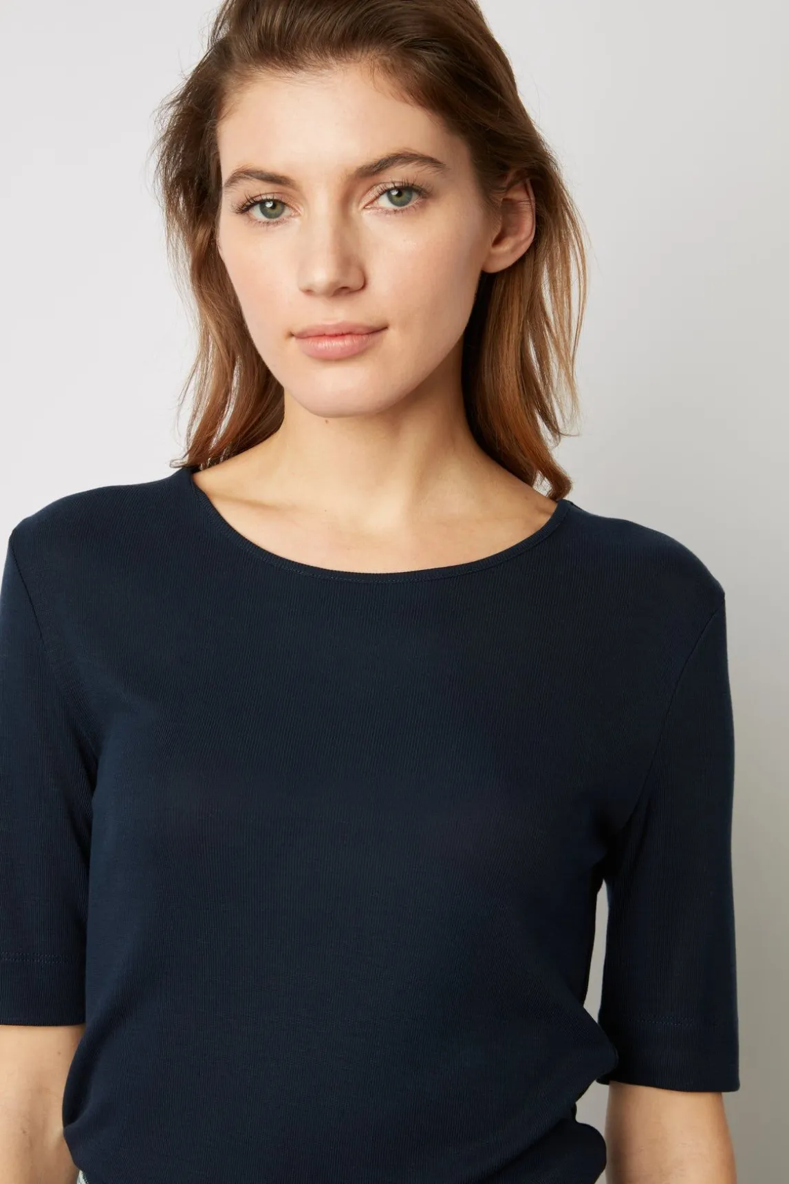 Tshirt A Fines Cotes Marine - Maggie