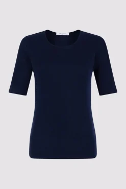 Tshirt A Fines Cotes Marine - Maggie