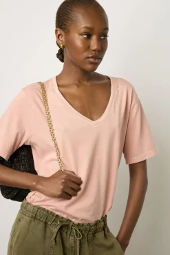 T-Shirt Col Tunisien Coton Rose - Maurine