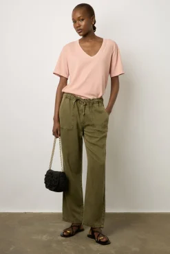 T-Shirt Col Tunisien Coton Rose - Maurine