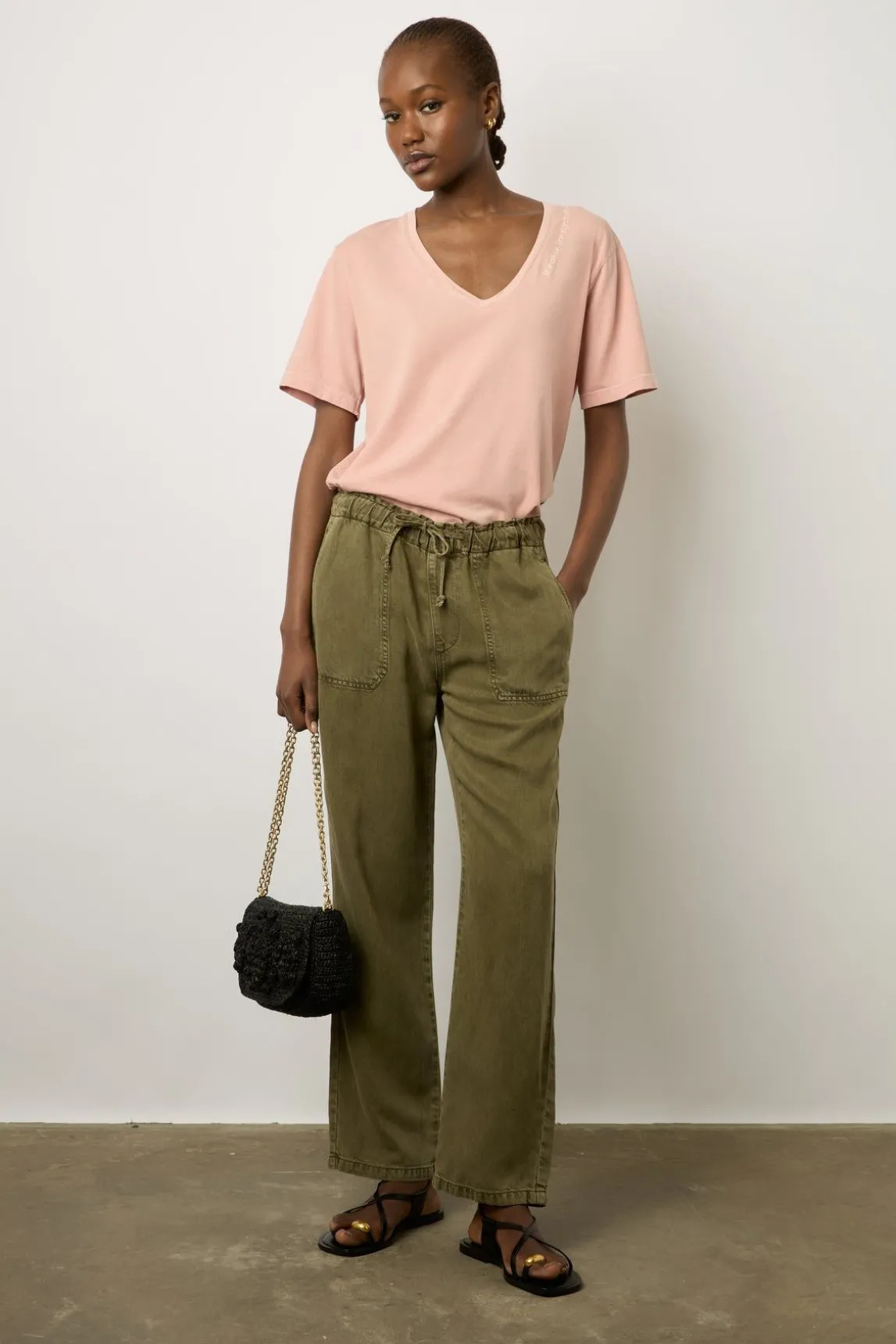 T-Shirt Col Tunisien Coton Rose - Maurine