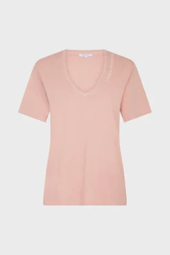 T-Shirt Col Tunisien Coton Rose - Maurine