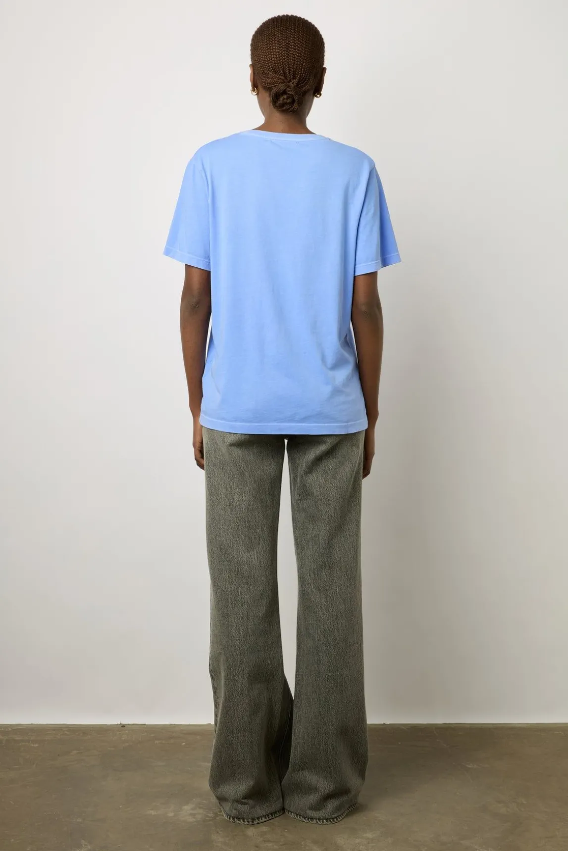 T-Shirt Col Tunisien En Coton Bleu - Maurine