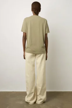 T-Shirt Col Tunisien En Coton Kaki - Maurine