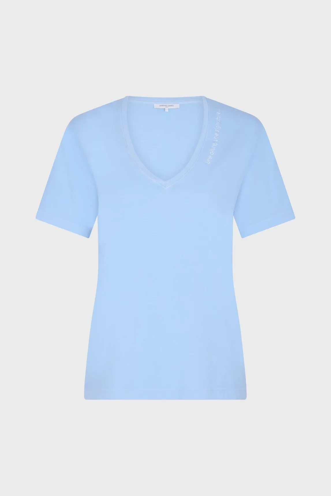 T-Shirt Col Tunisien En Coton Bleu - Maurine