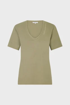 T-Shirt Col Tunisien En Coton Kaki - Maurine