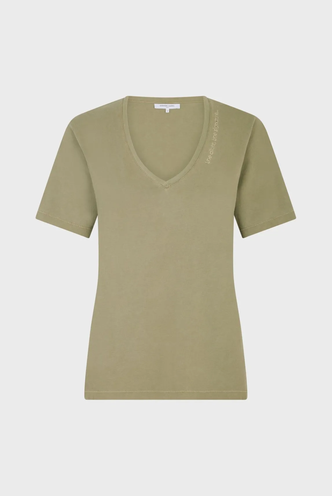 T-Shirt Col Tunisien En Coton Kaki - Maurine