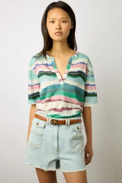 Tshirt Col Tunisien En Lin Lychen - Maorie