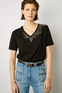 Tshirt En Coton A Strass Noir - Malie