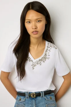 Tshirt En Coton A Strass Ecru - Malie