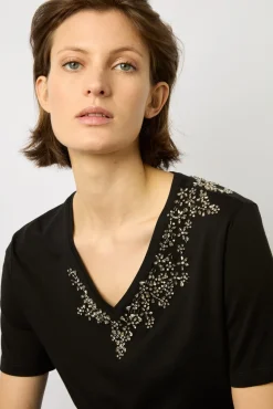 Tshirt En Coton A Strass Noir - Malie