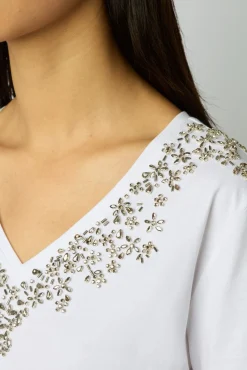 Tshirt En Coton A Strass Ecru - Malie