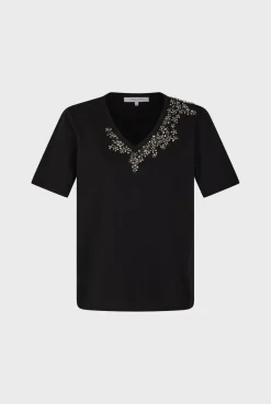 Tshirt En Coton A Strass Noir - Malie