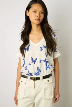 Tshirt En Coton Papillons Bleu - Mirela