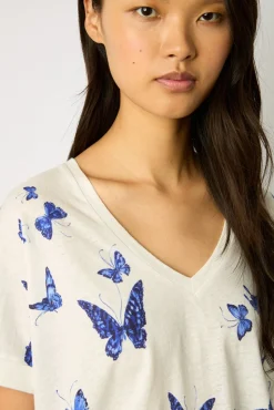 Tshirt En Coton Papillons Bleu - Mirela