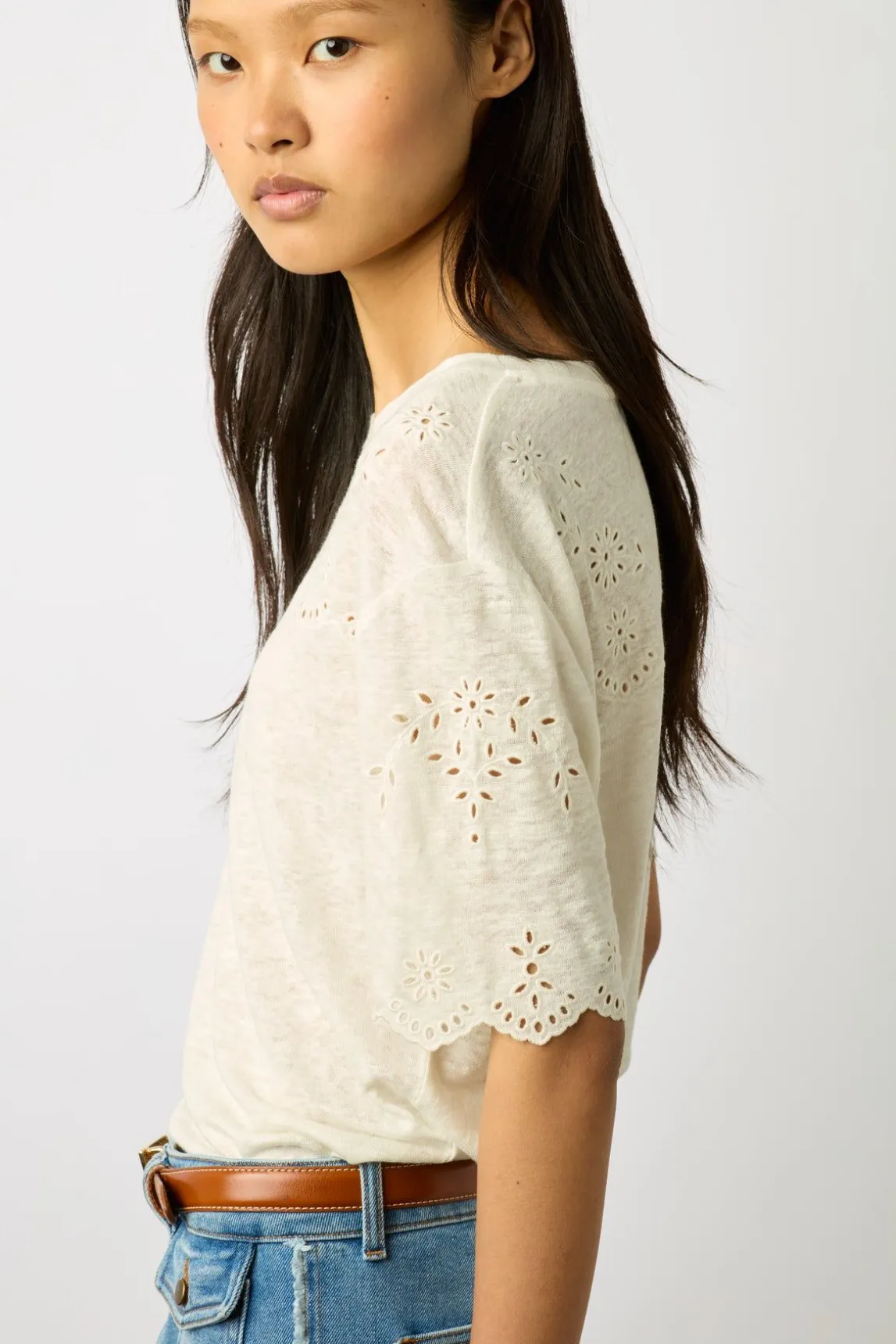Tshirt En Lin A Broderie Ecru - Manika