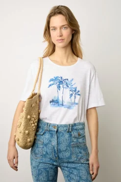 Tshirt Imprime Palmier En Coton Ecru - Mayli
