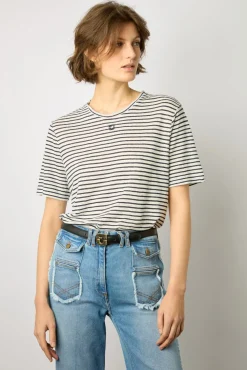 Tshirt Raye En Lin Marine - Myria