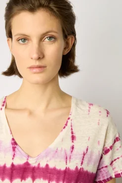 Tshirt Tie And Dye En Lin Fuchsia - Melane